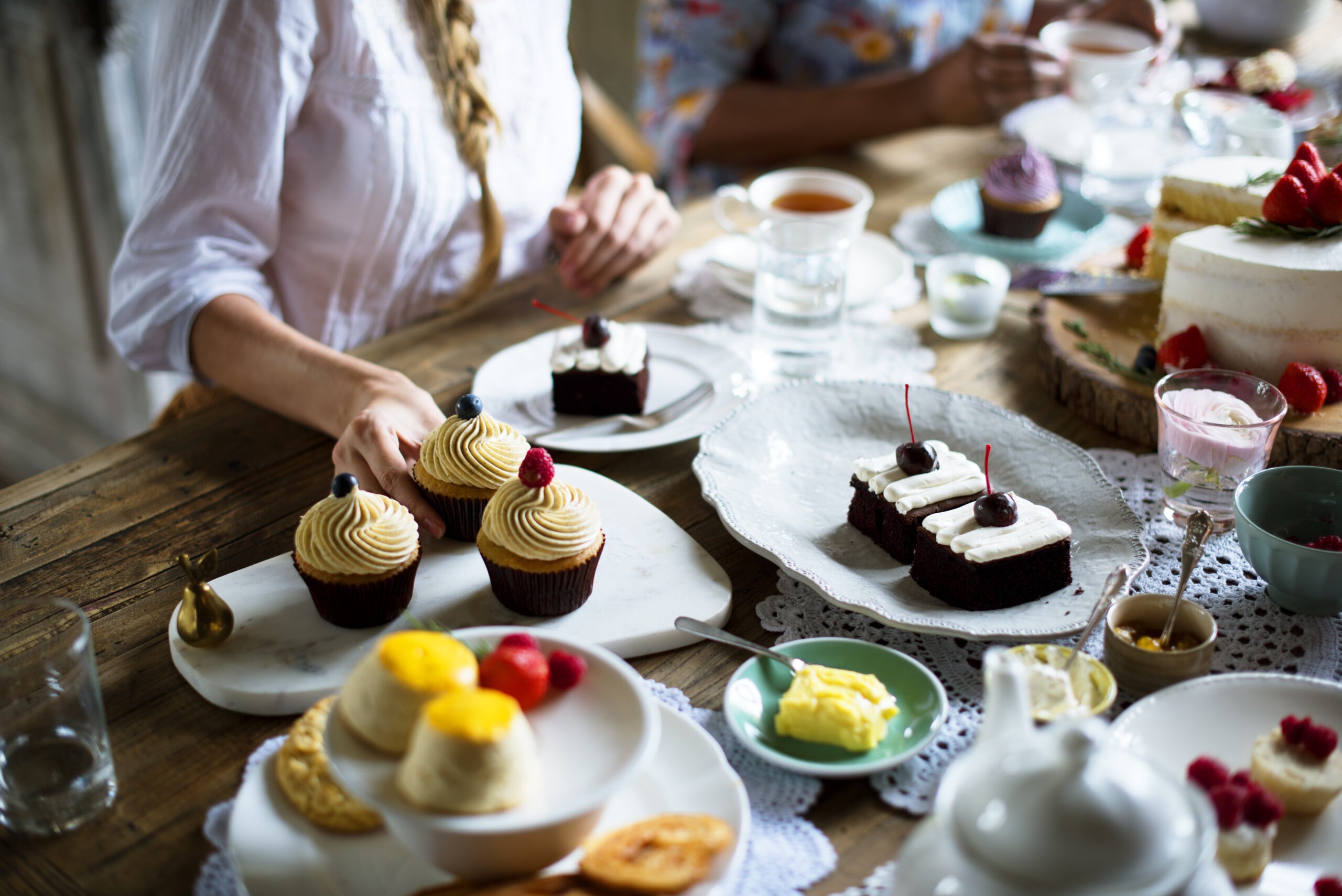 Friends Gathering Together on Tea Party Eating Cakes Enjoyment h